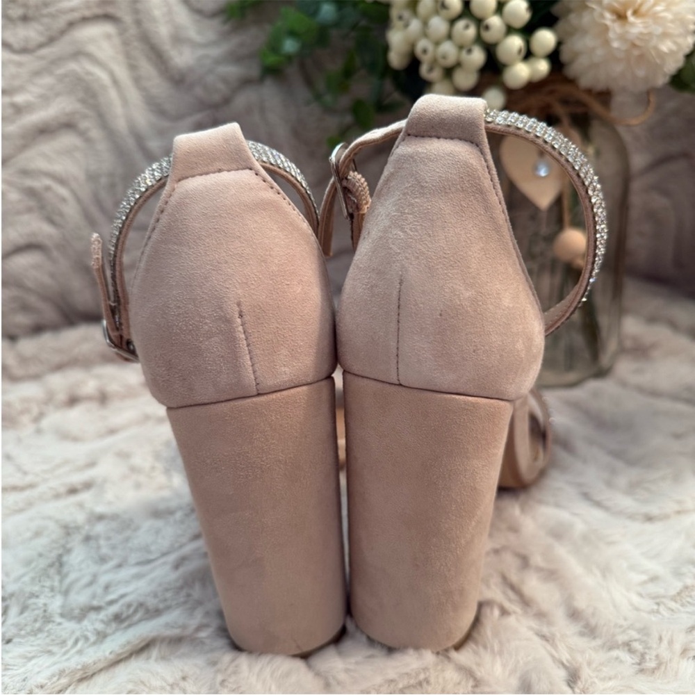 Steve Madden Kalina Rhinestone Nude Suede Heels - Picture 5 of 6